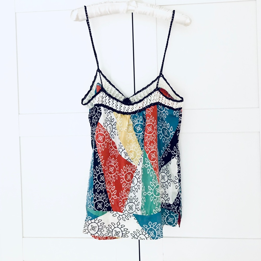 NWT BCBG Silk Navy Multicolor Boho Tank Top S - Picture 4 of 6